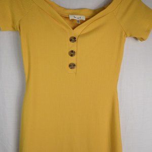 Love J Dress Bodycon Mustard Yellow Small Button Top Short Sleeve